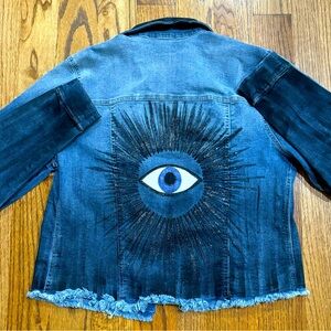 Hand painted evil eye denim jacket.